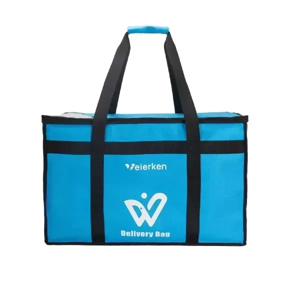 Rectangular insulated delivery bag with reinforced carry handles