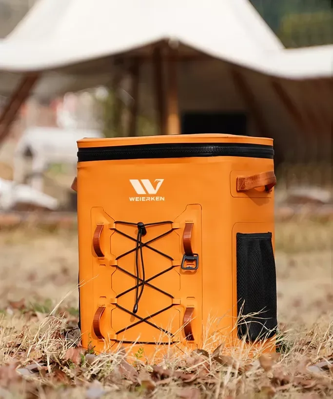 White WEIERKEN logo applied to the front of an orange finished bag